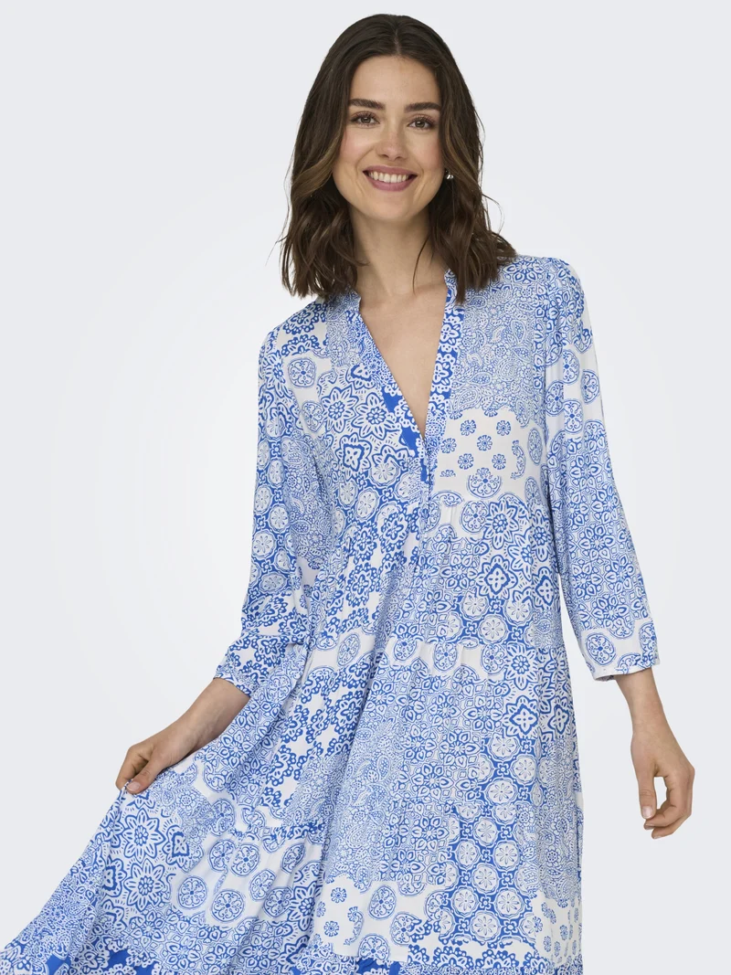 ONLMILANA 7/8 DRESS WVN NOOS, Princess Blue/MIX GRAPHIC