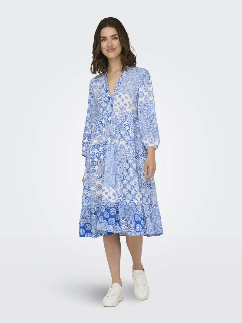 ONLMILANA 7/8 DRESS WVN NOOS, Princess Blue/MIX GRAPHIC