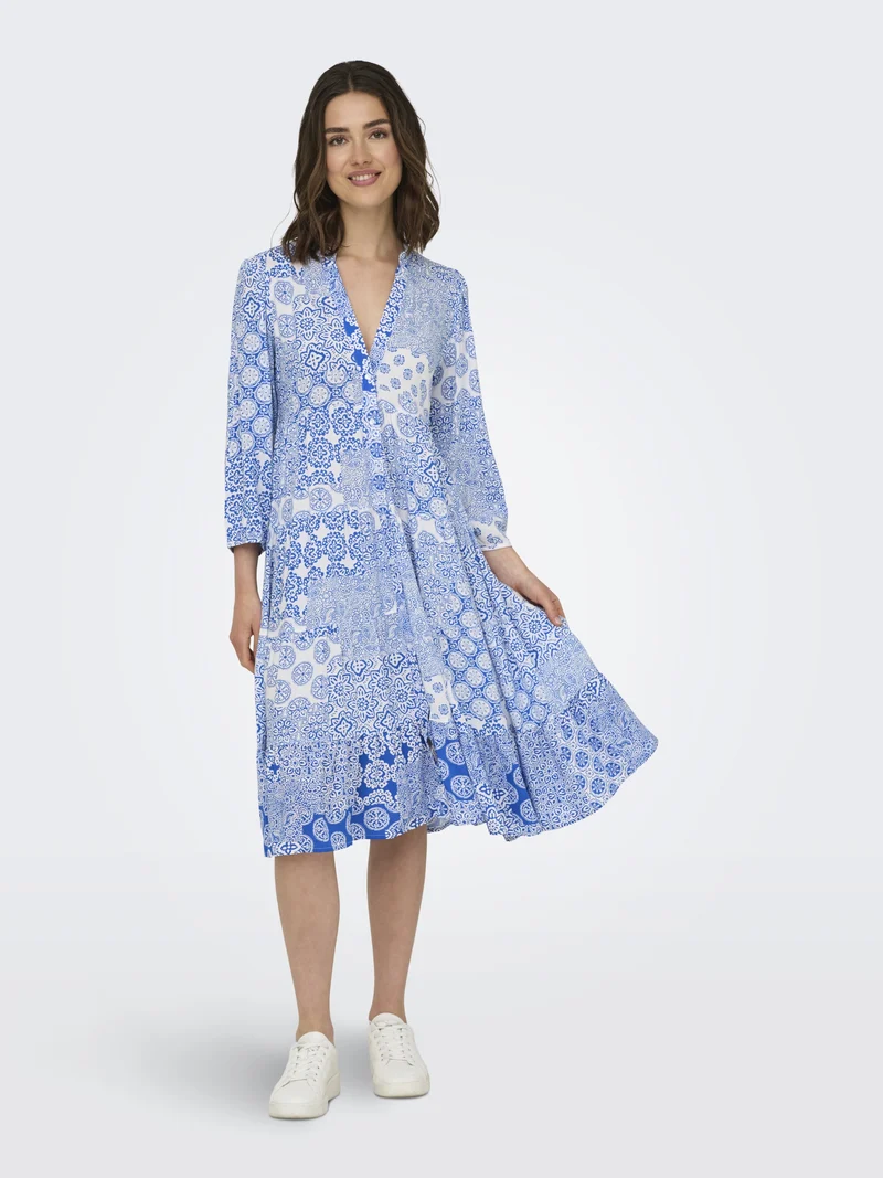 ONLMILANA 7/8 DRESS WVN NOOS, Princess Blue/MIX GRAPHIC