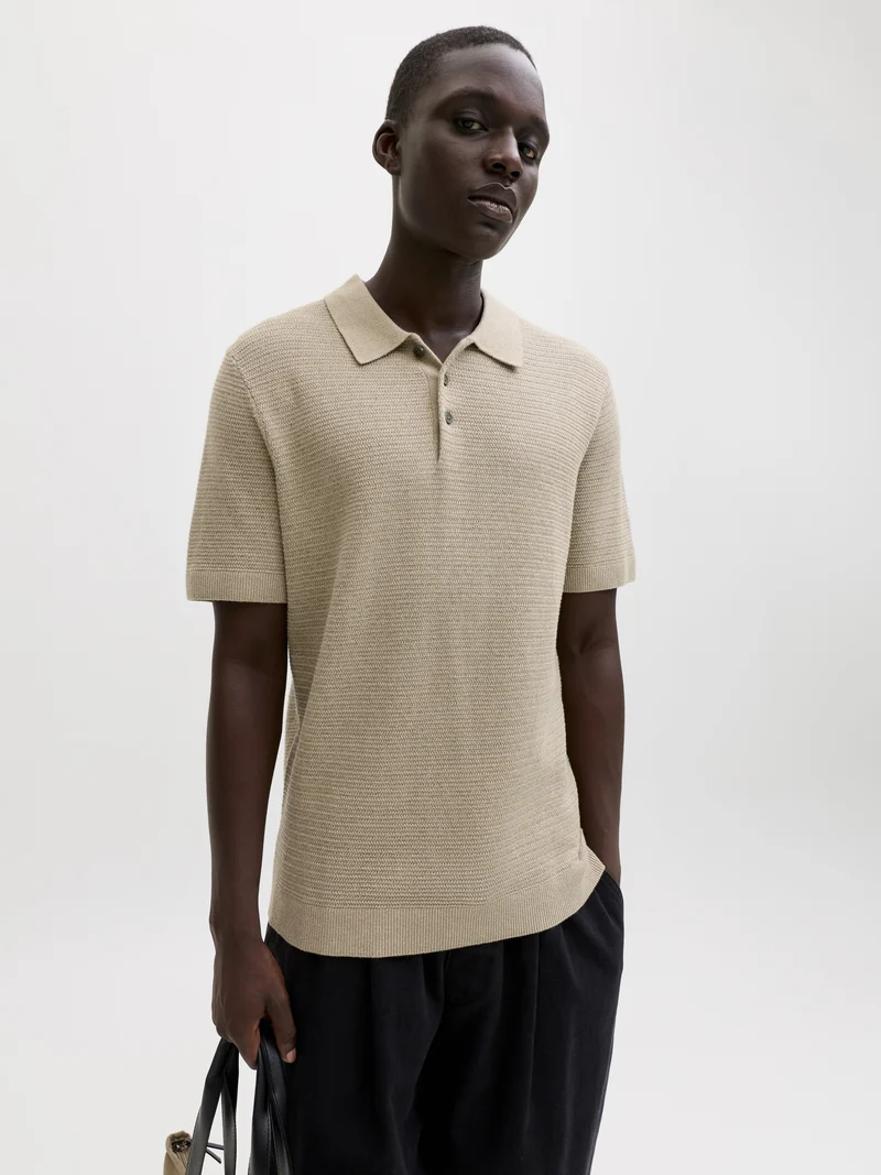 JPRBLURILEY KNIT POLO SS SN, Lemon Pepper/twist