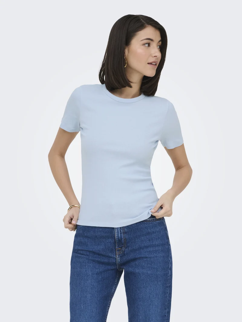 JDYLUCKY S/S O NECK TOP JRS NOOS, Cashmere Blue