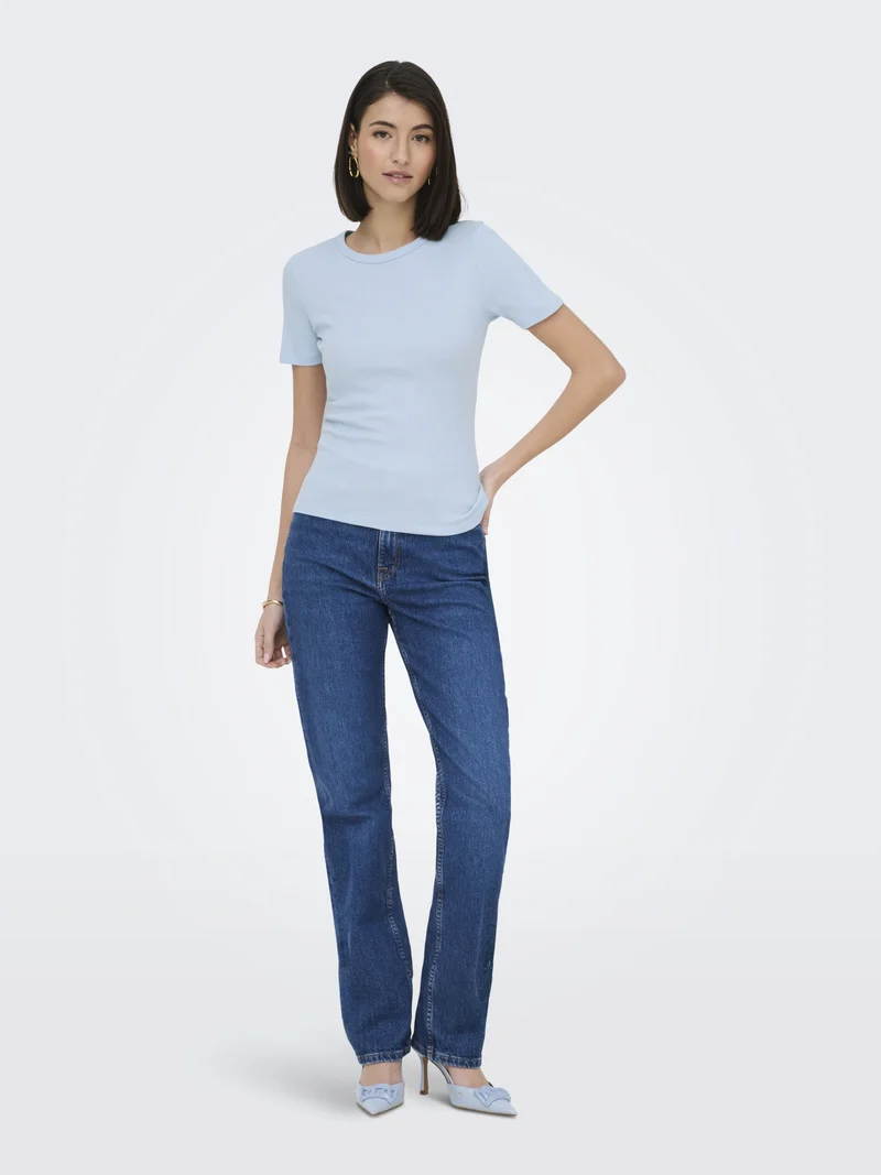JDYLUCKY S/S O NECK TOP JRS NOOS, Cashmere Blue