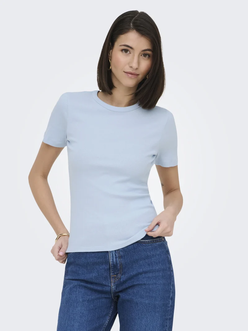 JDYLUCKY S/S O NECK TOP JRS NOOS, Cashmere Blue