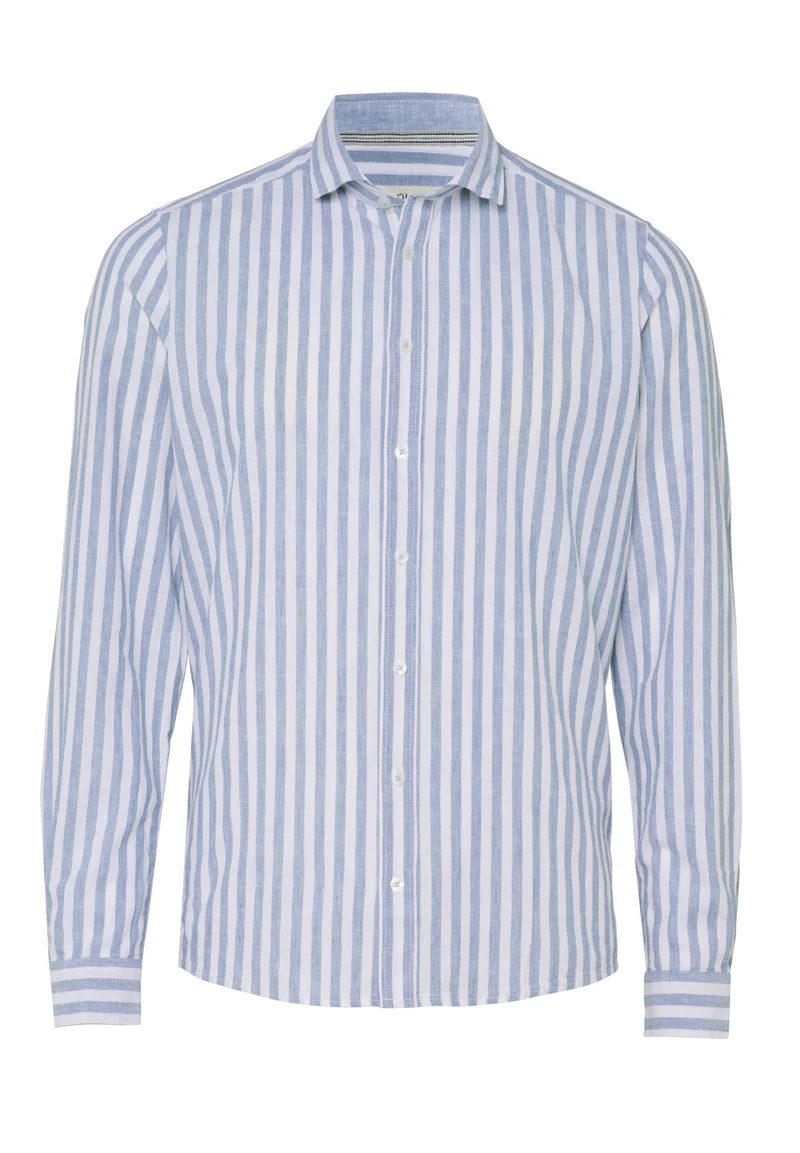 PURE- Casual Hemd Langarm, streifen mittelblau