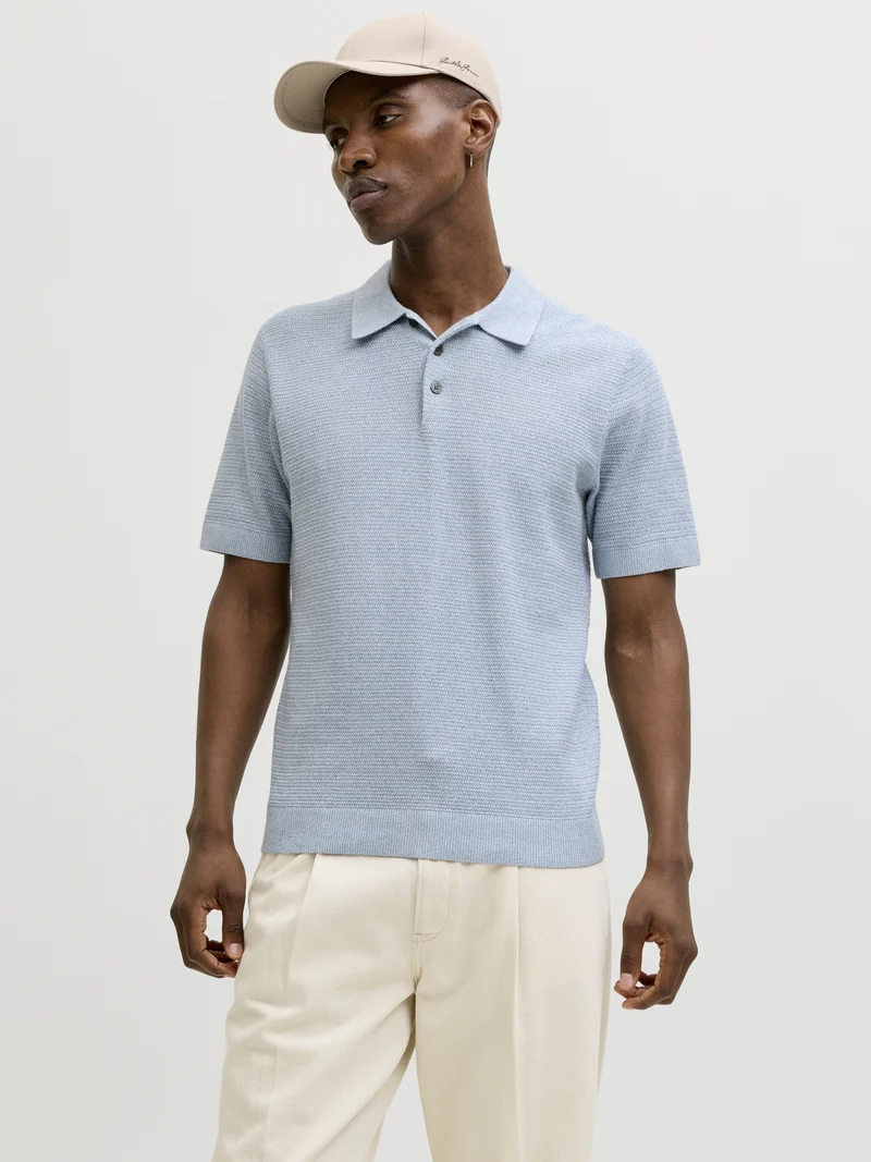 JPRBLURILEY KNIT POLO SS SN, Ashley Blue/twist