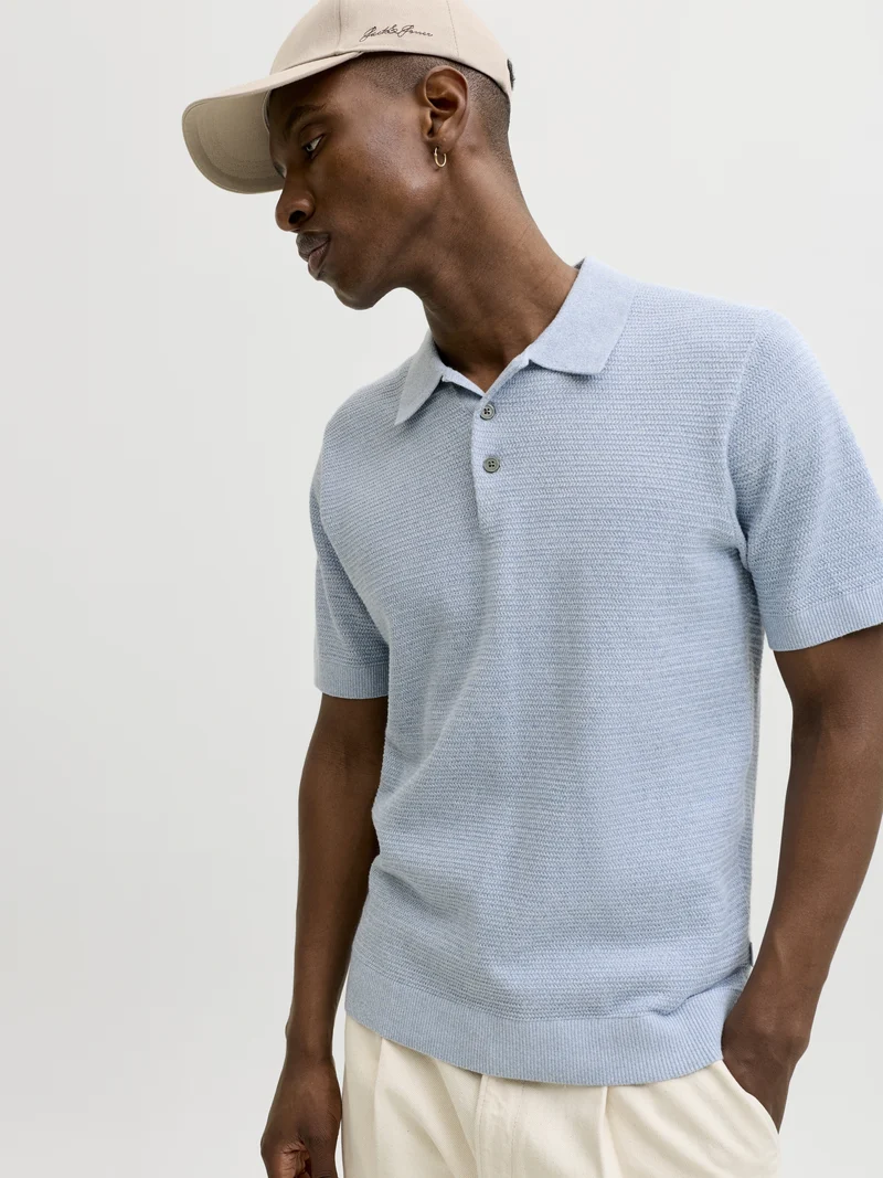 JPRBLURILEY KNIT POLO SS SN, Ashley Blue/twist