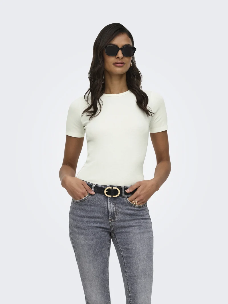 JDYLUCKY S/S O NECK TOP JRS NOOS, Cloud Dancer