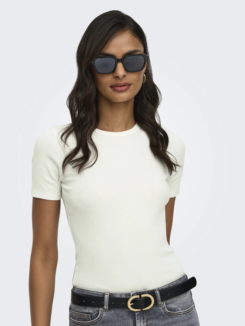 JDYLUCKY S/S O NECK TOP JRS NOOS, Cloud Dancer