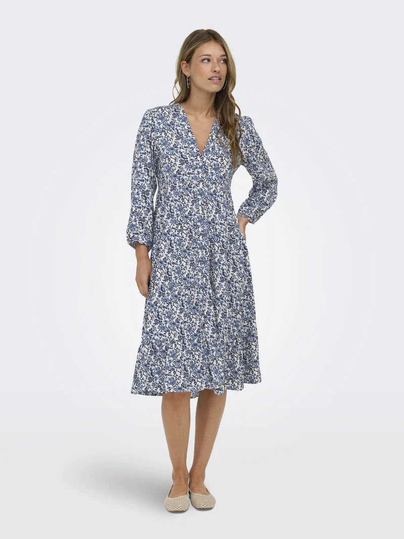ONLMILANA 7/8 DRESS WVN NOOS, Coronet Blue/JADIE FLOWER