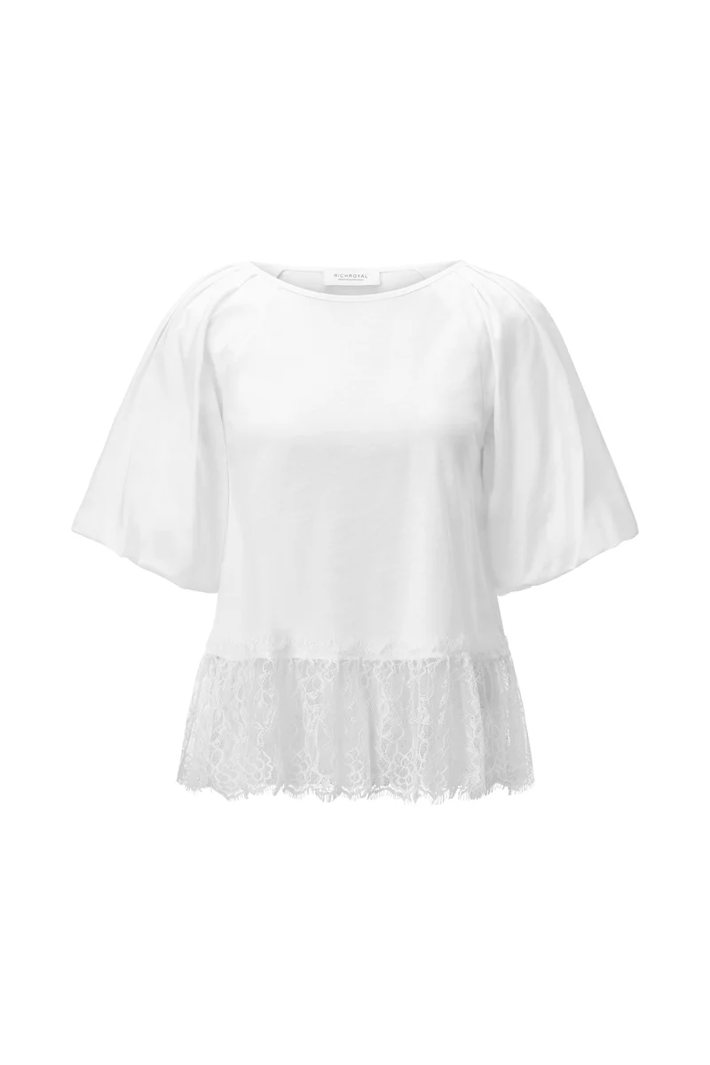 Balloon T-Shirt with Peplum, white