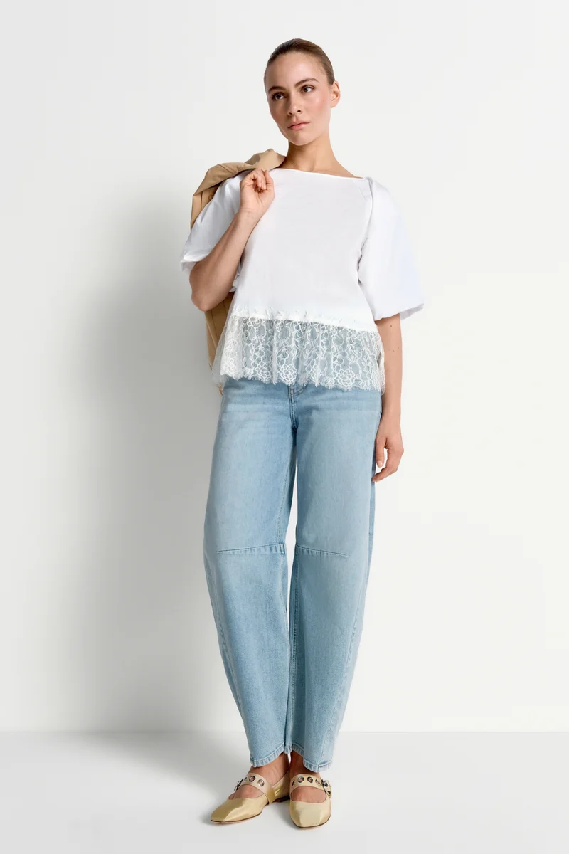 Balloon T-Shirt with Peplum, white