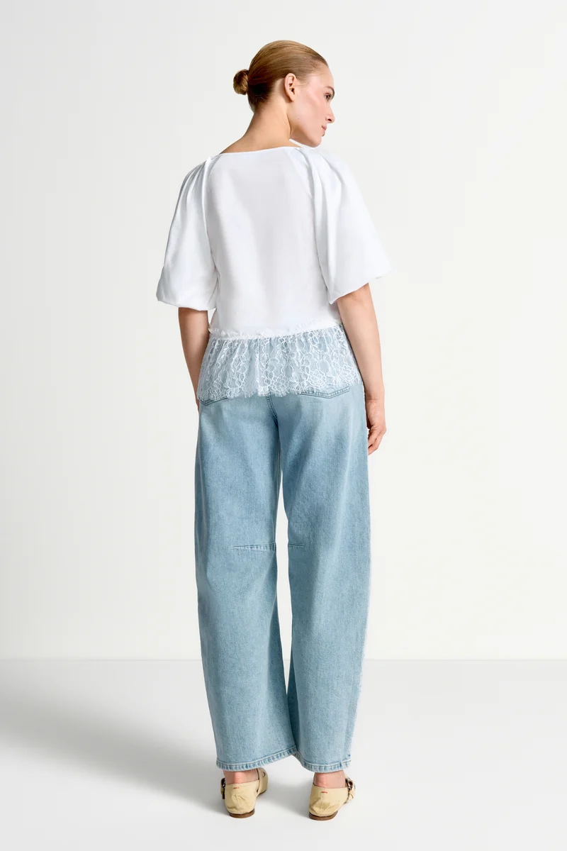 Balloon T-Shirt with Peplum, white