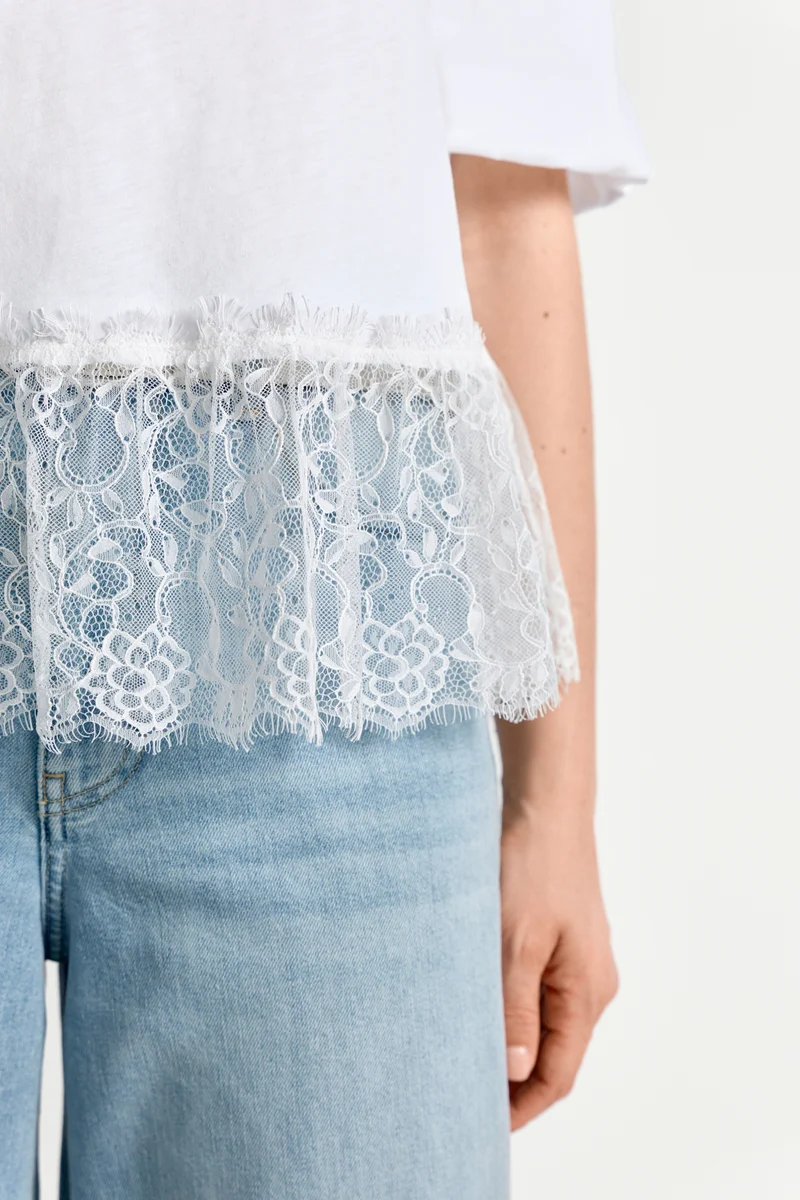 Balloon T-Shirt with Peplum, white