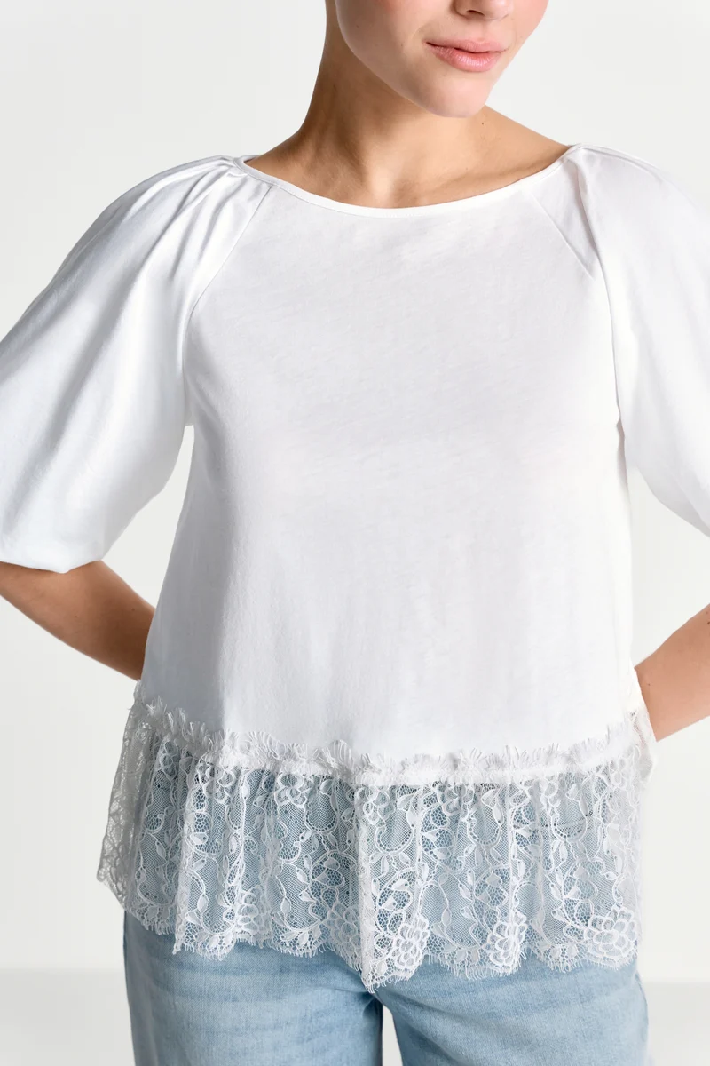 Balloon T-Shirt with Peplum, white