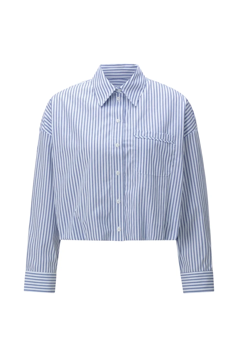 Cotton Striped Balloon Blouse, skyway blue