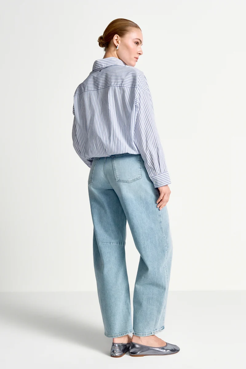 Cotton Striped Balloon Blouse, skyway blue