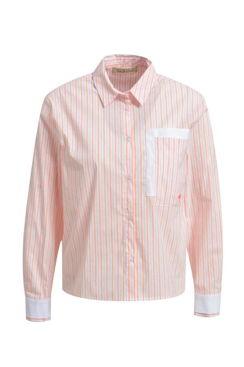 SHORT FITTED STRIPE BLOUSE BACK PRI, OFFWHITE PRINT