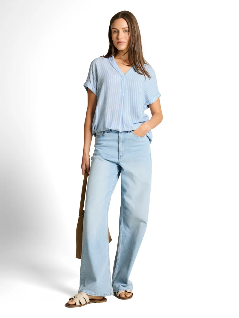 blouse striped shortsleeve, blue white stripe