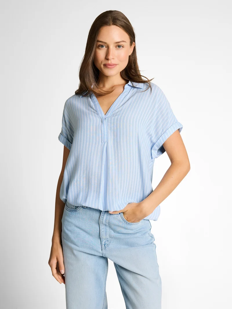 blouse striped shortsleeve, blue white stripe