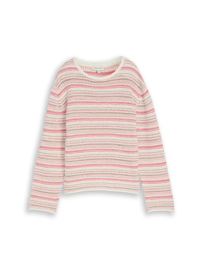 knit structured stripe sweater, pink beige stripe
