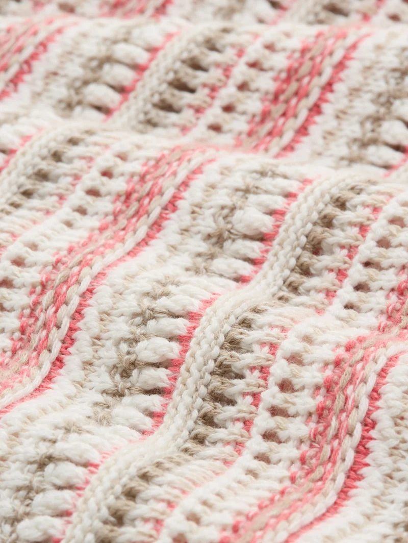 knit structured stripe sweater, pink beige stripe