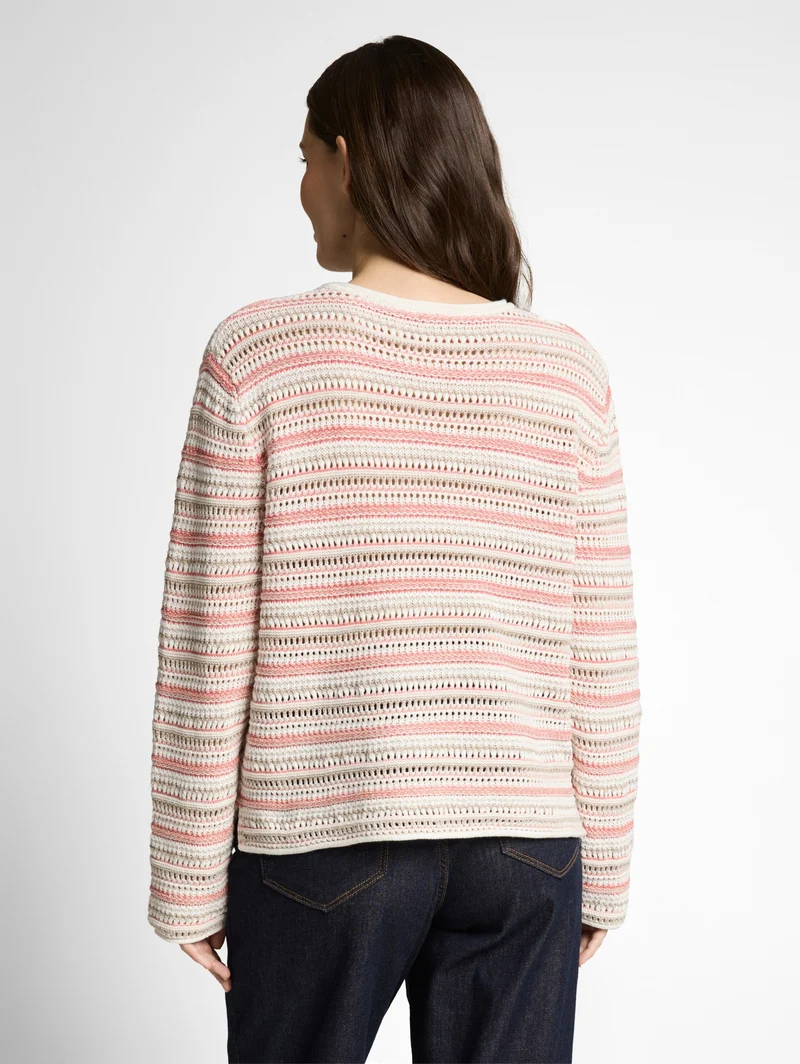 knit structured stripe sweater, pink beige stripe