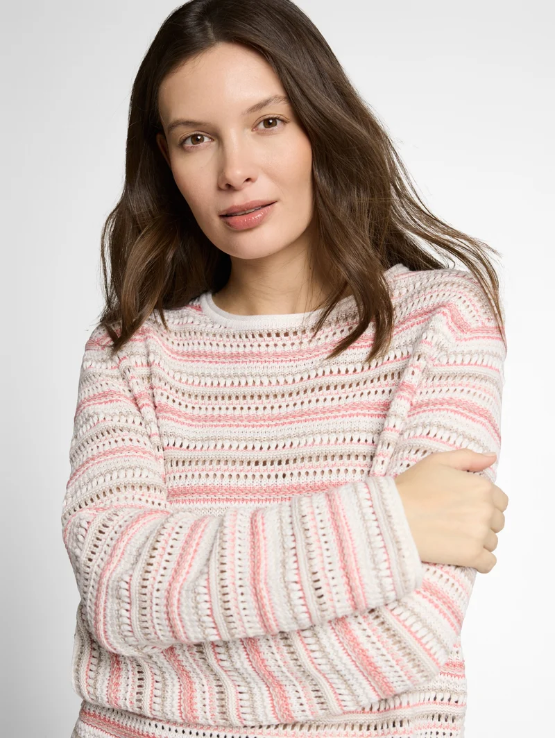 knit structured stripe sweater, pink beige stripe