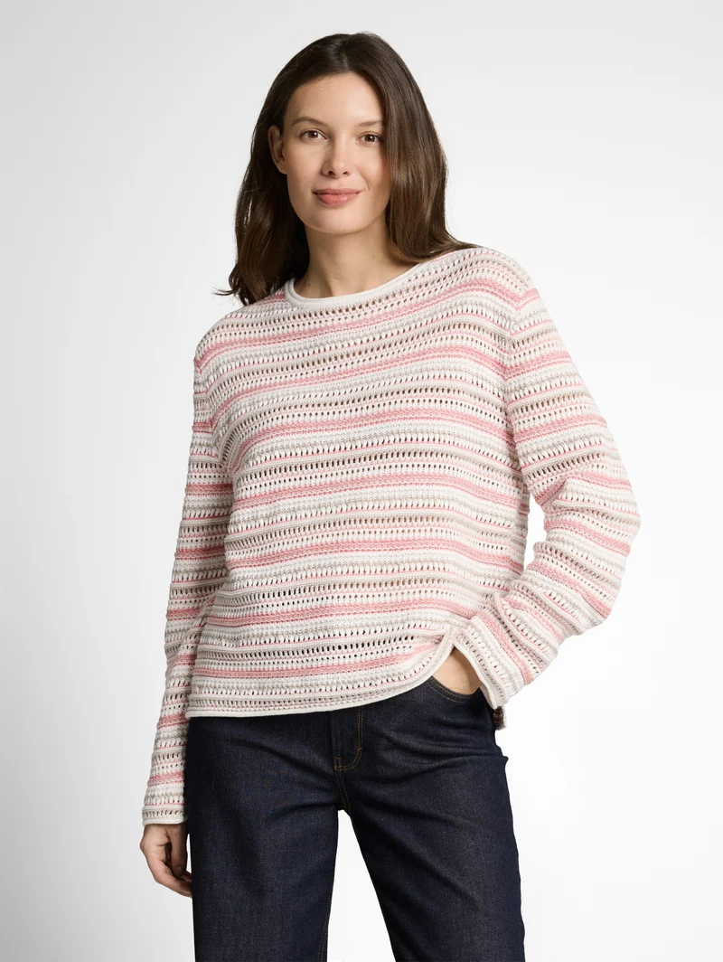 knit structured stripe sweater, pink beige stripe