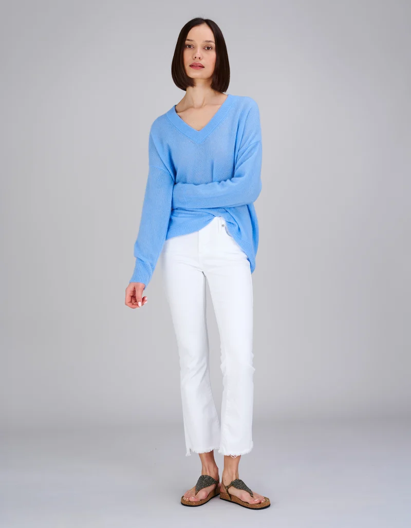 Oversize Kaschmir-Seiden-Pullover Amara mit V-Ausschnitt