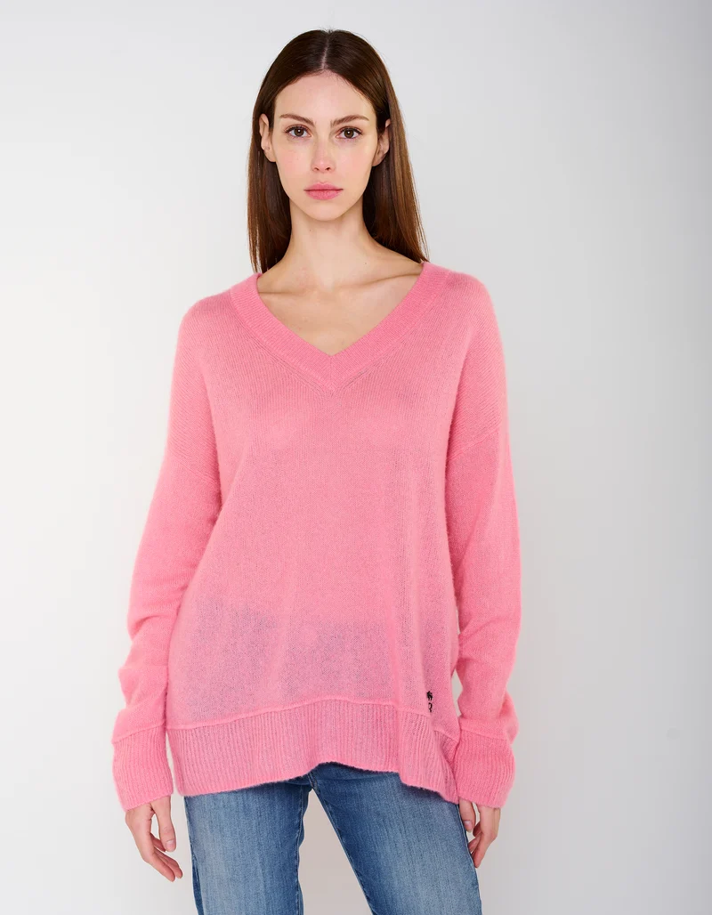 Oversize Kaschmir-Seiden-Pullover Amara mit V-Ausschnitt