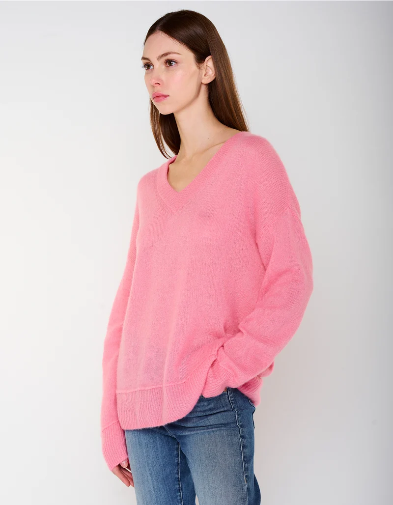 Oversize Kaschmir-Seiden-Pullover Amara mit V-Ausschnitt