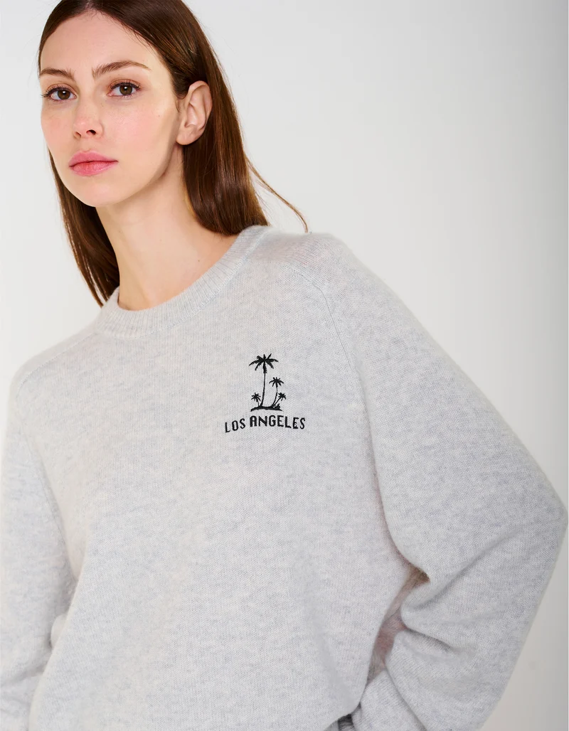 Merinowoll-Kaschmir-Pullover MC California Crew mit Stickerei