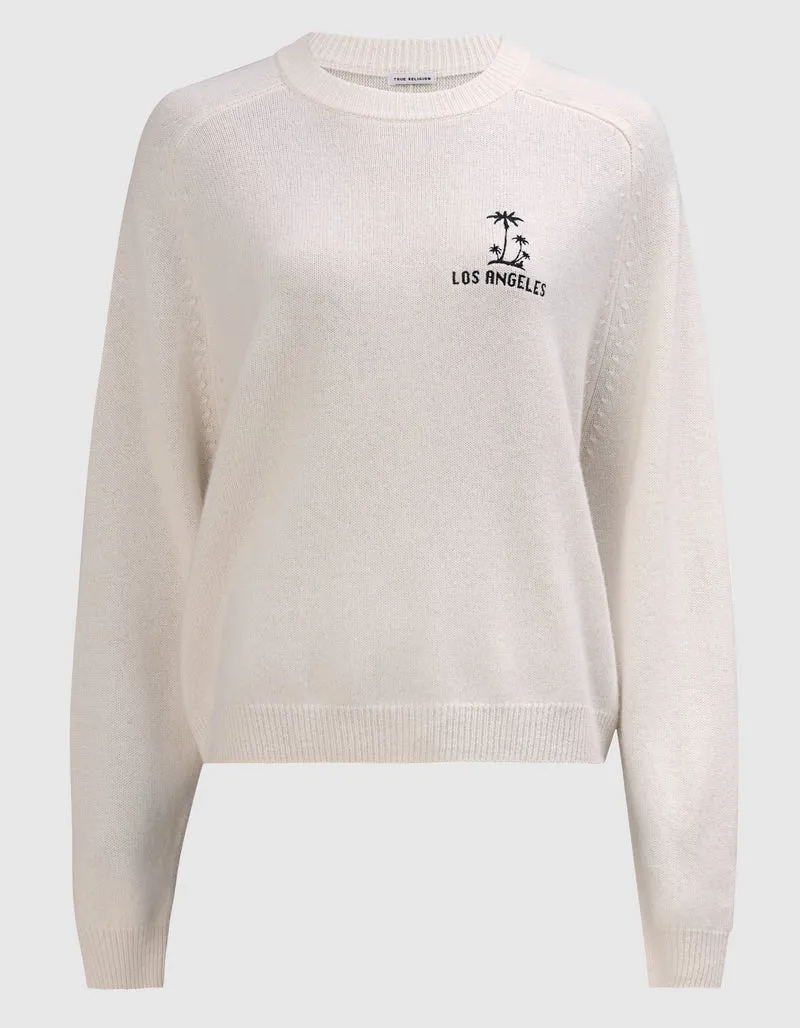 Merinowoll-Kaschmir-Pullover MC California Crew mit Stickerei