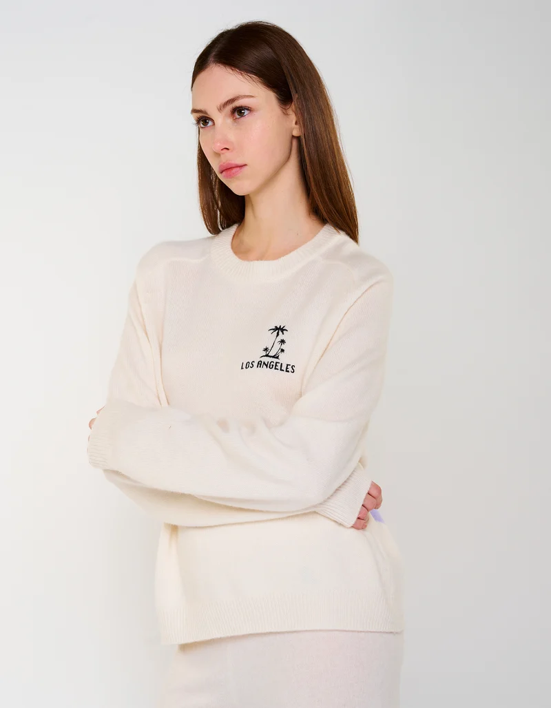 Merinowoll-Kaschmir-Pullover MC California Crew mit Stickerei