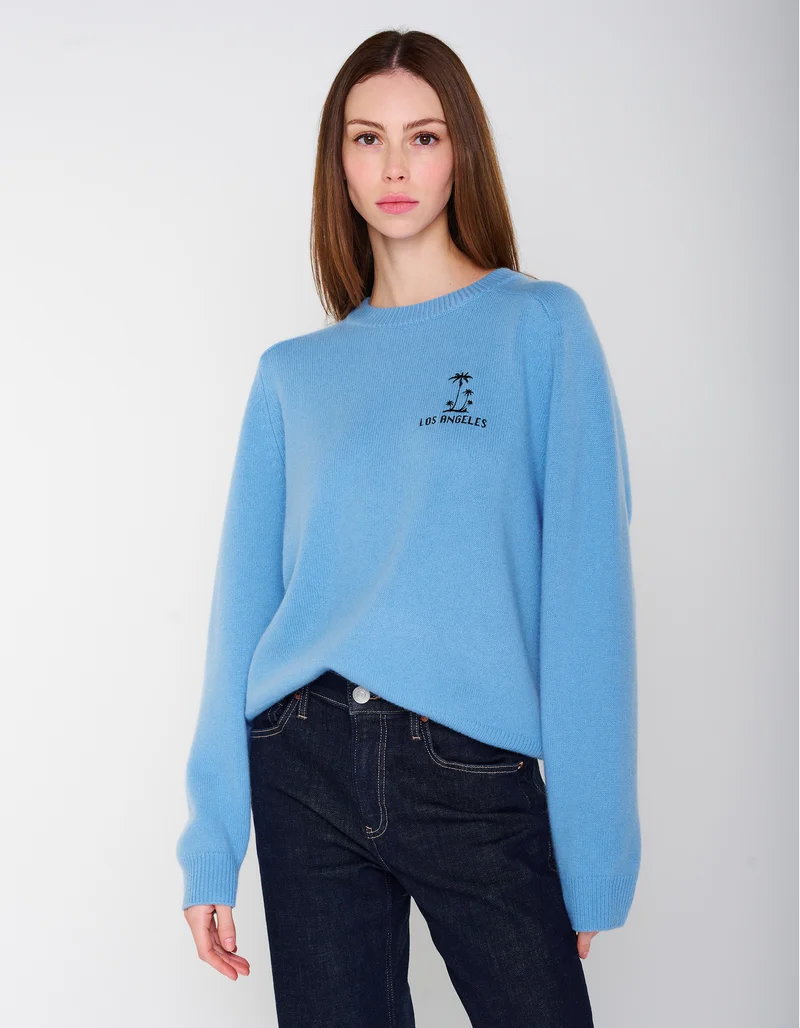 Merinowoll-Kaschmir-Pullover MC California Crew mit Stickerei