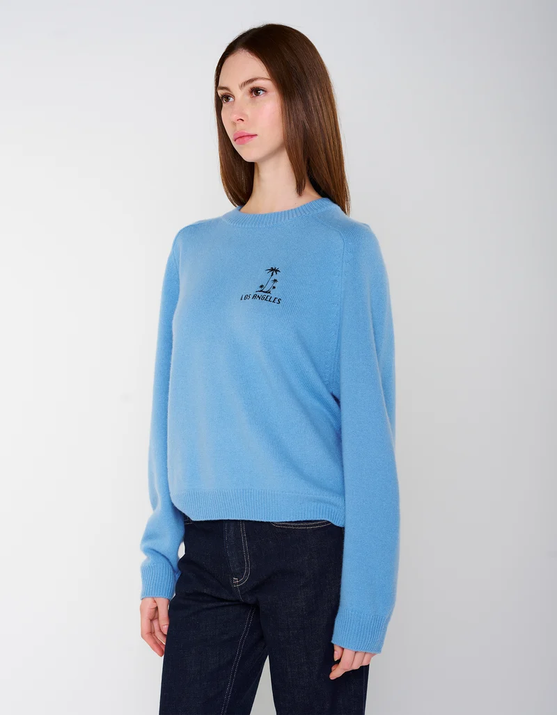 Merinowoll-Kaschmir-Pullover MC California Crew mit Stickerei