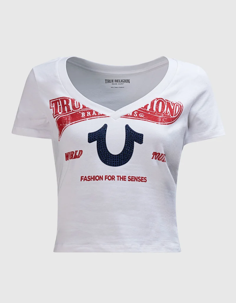 T-Shirt Distressed Crystal Optic Neck BBY White