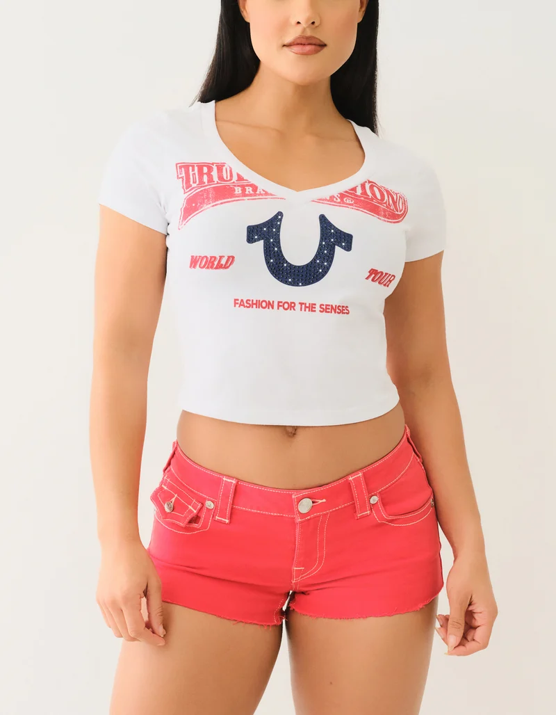 T-Shirt Distressed Crystal Optic Neck BBY White