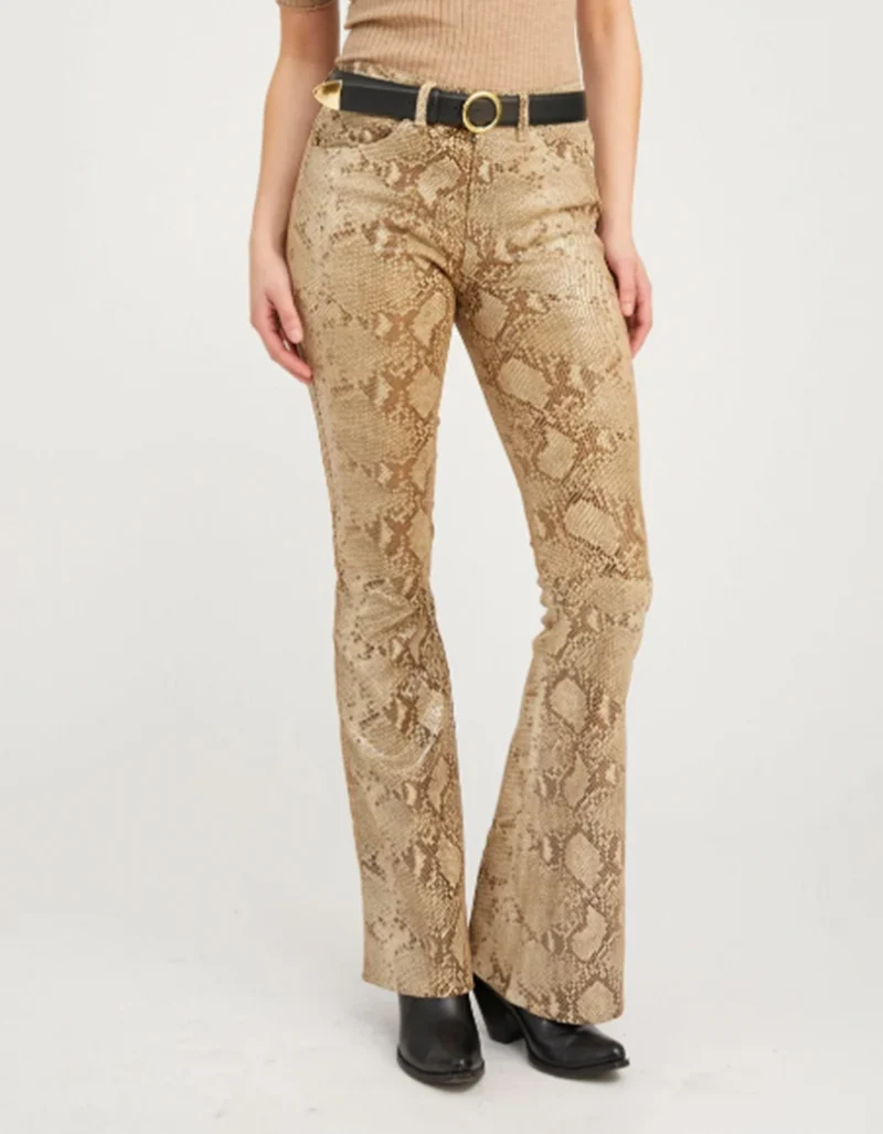Lammleder-Hose 5 Pocket Micro Flare mit Python-Optik