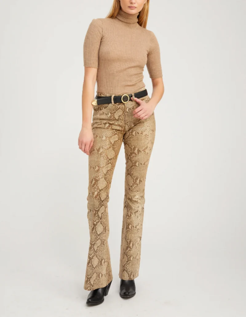 Lammleder-Hose 5 Pocket Micro Flare mit Python-Optik