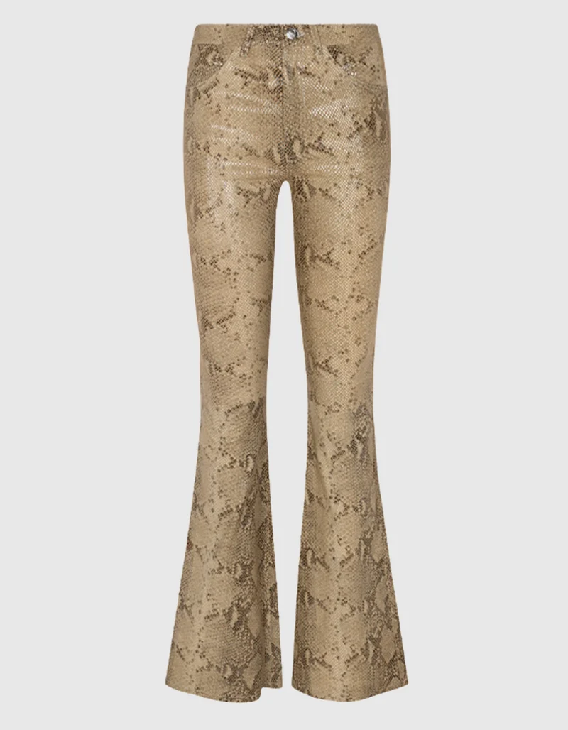 Lammleder-Hose 5 Pocket Micro Flare mit Python-Optik