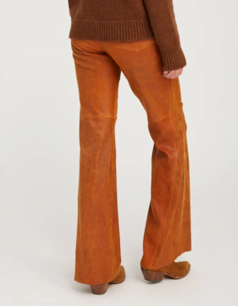 Lammleder-Hose 5 Pocket Patch Flare im Vintage-Look