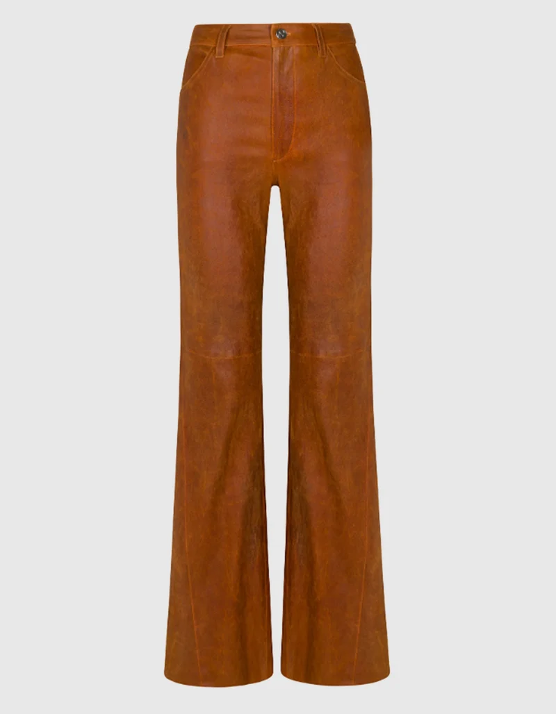 Lammleder-Hose 5 Pocket Patch Flare im Vintage-Look