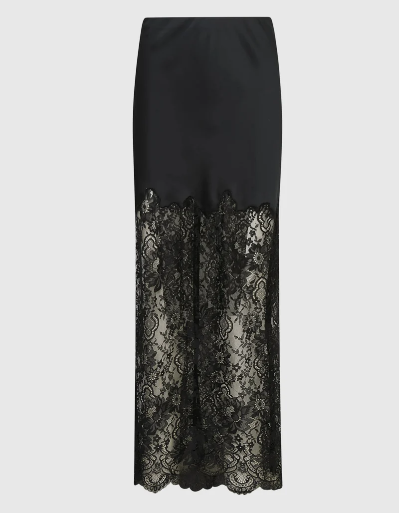 Midi-Satinrock Ilene mit Spitze