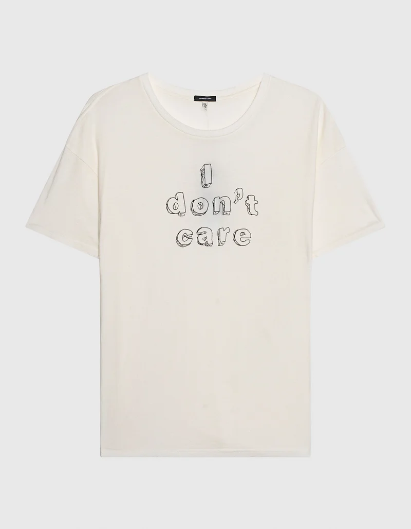 Bedrucktes T-Shirt I don't care Relaxed mit Kaschmir-Anteil