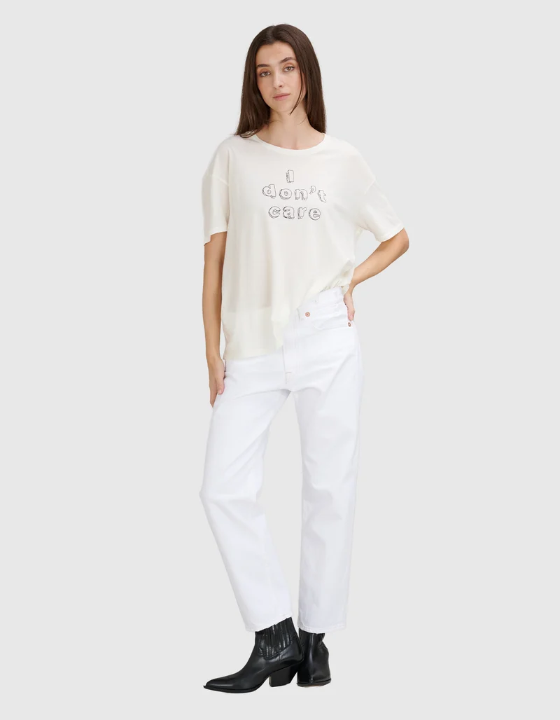 Bedrucktes T-Shirt I don't care Relaxed mit Kaschmir-Anteil