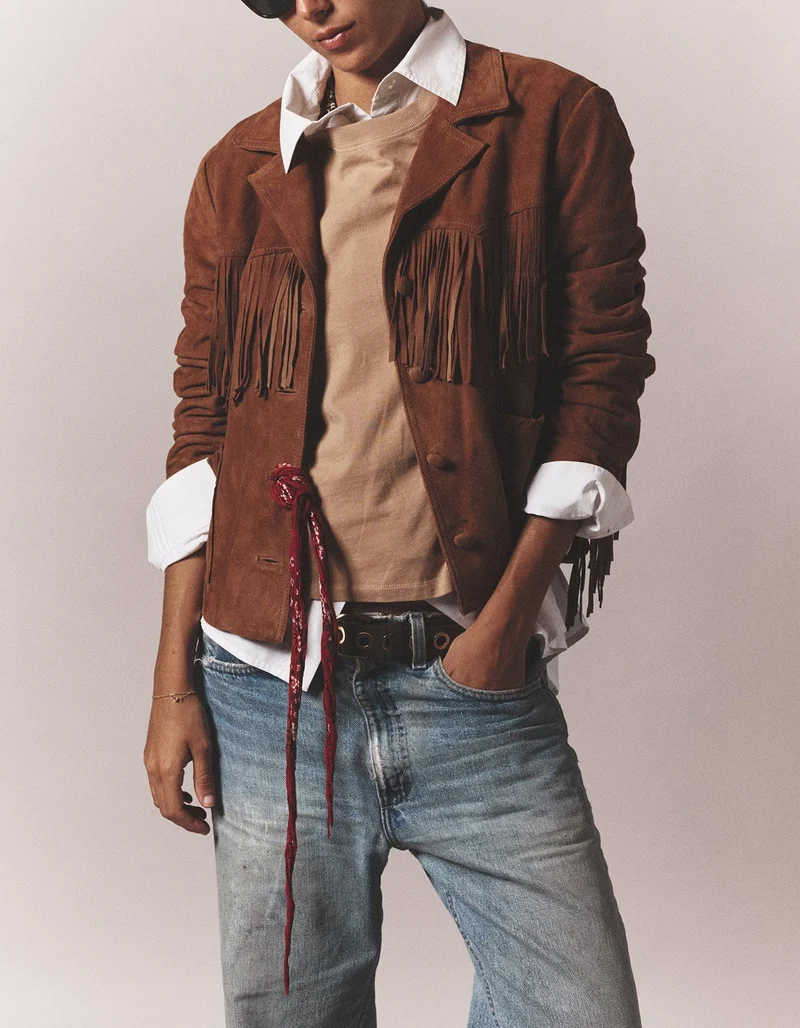 Veloursleder-Jacke Bronco mit Fransen-Details