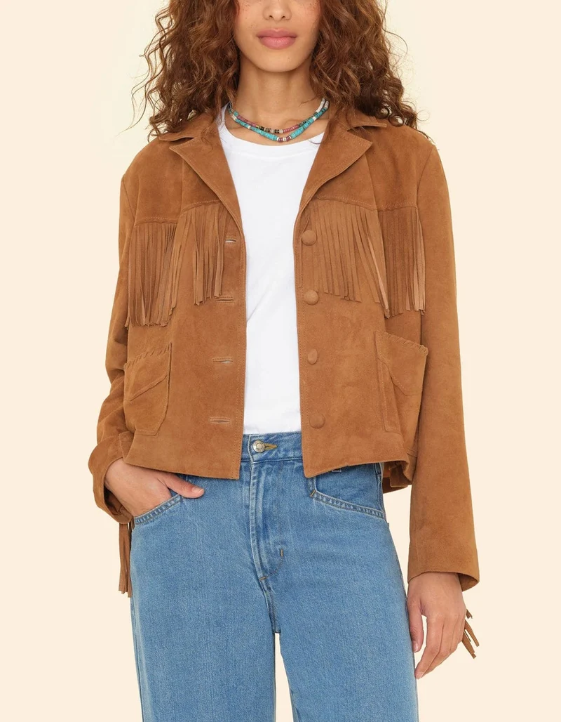 Veloursleder-Jacke Bronco mit Fransen-Details