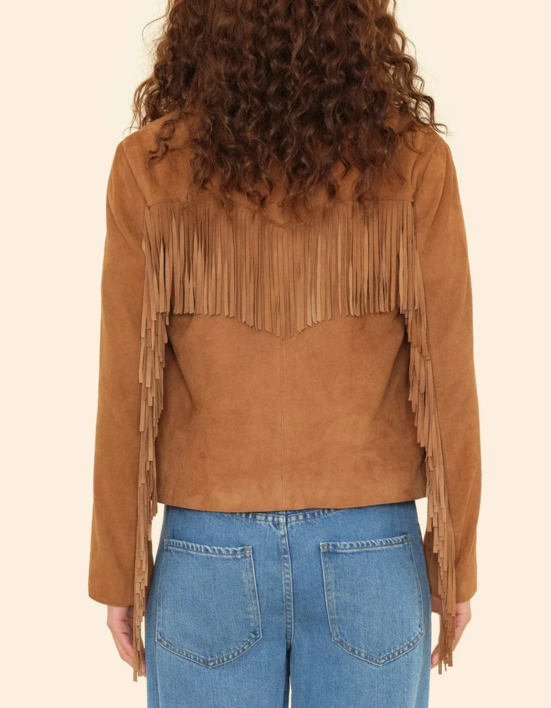 Veloursleder-Jacke Bronco mit Fransen-Details