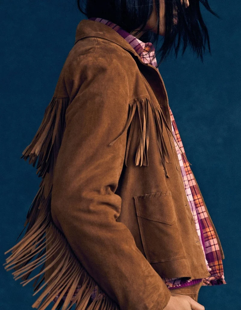 Veloursleder-Jacke Bronco mit Fransen-Details